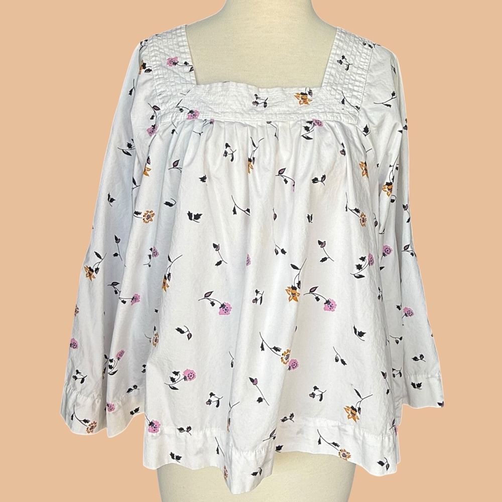 Madewell Sweet Blossom Floral Long Sleeve Oversized Pleated Blouse-Size M